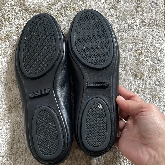 Tory Burch Black Minnie Travel Ballet Flats Gold Logo - Picture 5 of 9